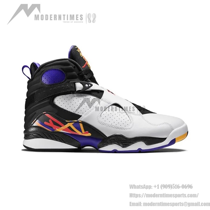 Air Jordan 8 Retro "Three-Peat" White, Black, Purple, and Gold Sneakers