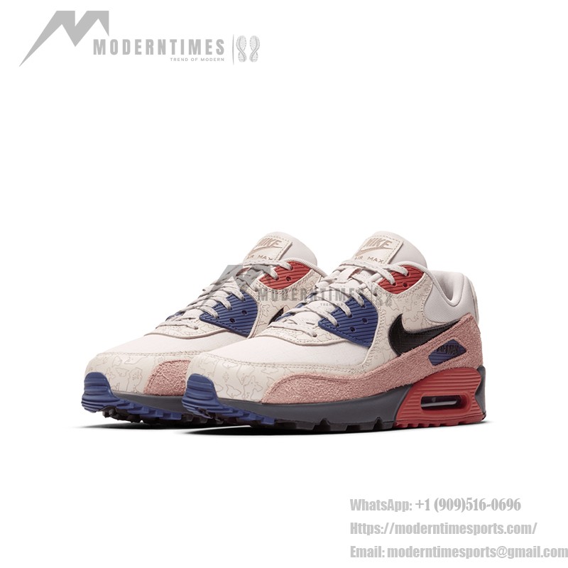 Nike Air Max 90 'Camowabb' CL5646-001 featuring camo design with pink, red, and blue accents