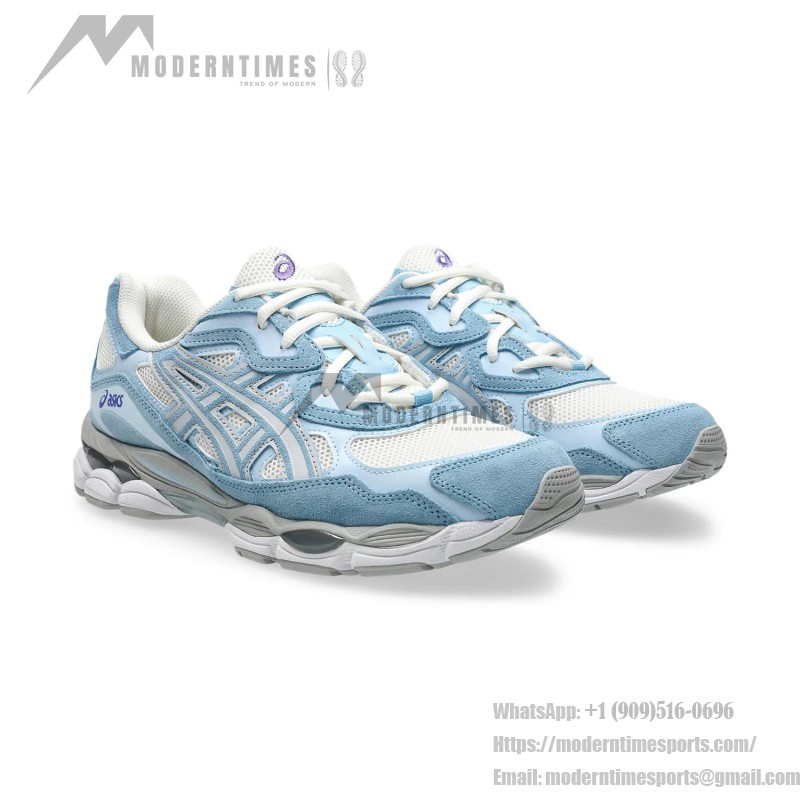 Asics Gel-NYC Cream Arctic Sky – Mesh & Suede Running Shoe Asics Gel-NYC Cream Arctic Sky 1203A383-107 Sneaker Side View