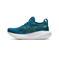 ASICS Gel-Nimbus 25 1012B356-401 メンズランニングシューズ - 高性能軽量クッションデザイン、ティールブルーとライトイエローの配色