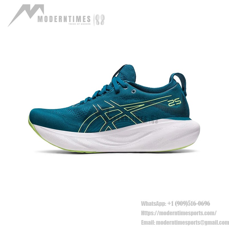 ASICS Gel-Nimbus 25 1012B356-401 メンズランニングシューズ（ティールブルーとライトイエロー）