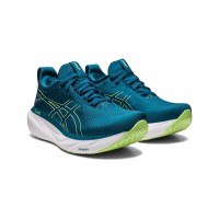 ASICS Gel-Nimbus 25 1012B356-401 メンズランニングシューズ - 高性能軽量クッションデザイン、ティールブルーとライトイエローの配色