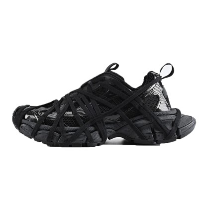 Balenciaga Runner Kith Four.Color 7.0 - All-Black Futuristic Sneakers with Bold Strap Design for Street Style