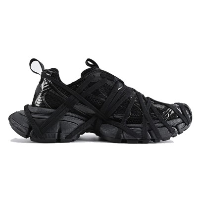 Balenciaga Runner Kith Four.Color 7.0 - All-Black Futuristic Sneakers with Bold Strap Design for Street Style