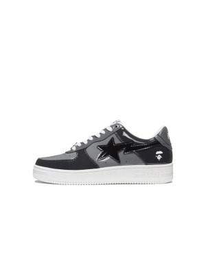 BAPE STA Low ブラック＆グレー パテントレザー スニーカー 1H20191046-BLK｜タイムレスなストリートウェアの定番