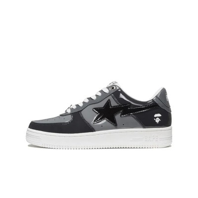 BAPE STA Low Black & Grey Patent Leather Sneakers 1H20191046-BLK | Timeless Streetwear Classic