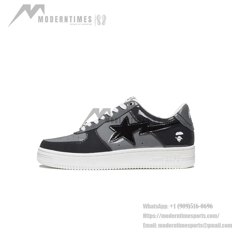 BAPE STA Low Black & Grey Patent Leather Sneakers with White Sole