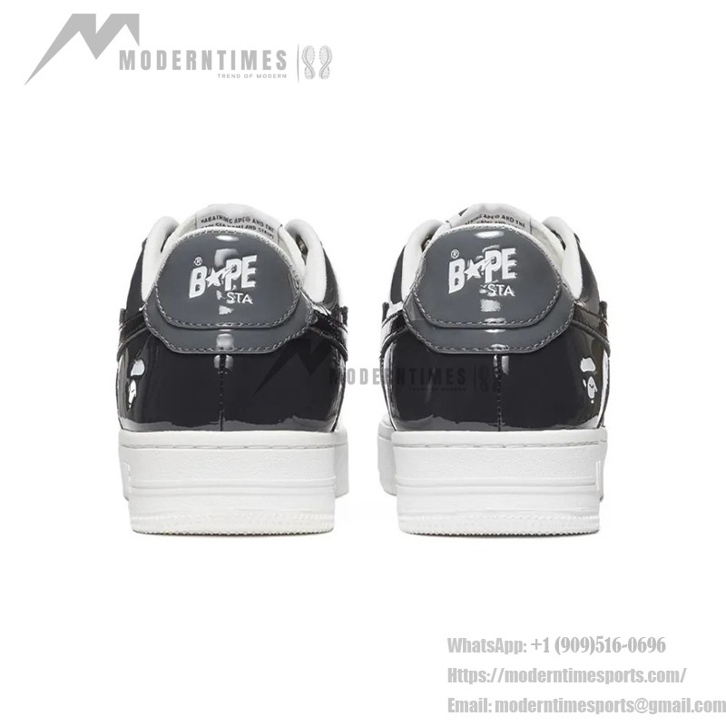 BAPE STA Low Black & Grey Patent Leather Sneakers with White Sole