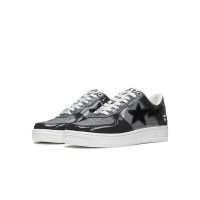 BAPE STA Low Black & Grey Patent Leather Sneakers 1H20191046-BLK | Timeless Streetwear Classic