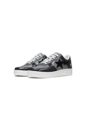 BAPE STA Low ブラック＆グレー パテントレザー スニーカー 1H20191046-BLK｜タイムレスなストリートウェアの定番