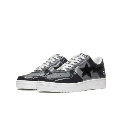 BAPE STA Low Black & Grey Patent Leather Sneakers 1H20191046-BLK | Timeless Streetwear Classic