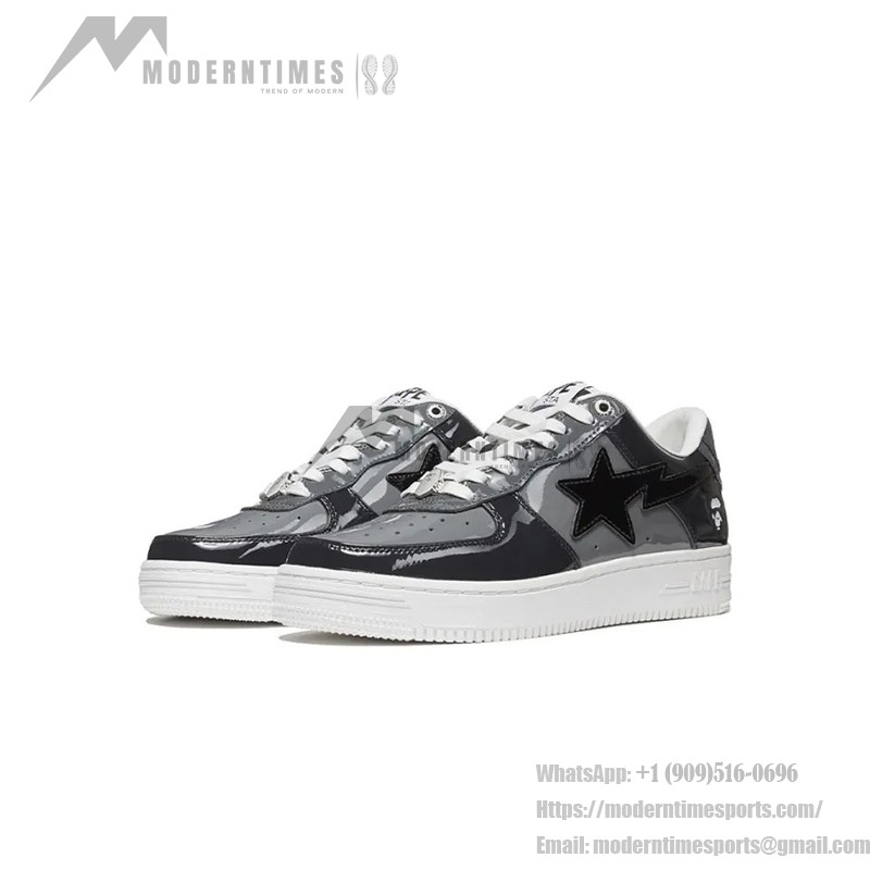 BAPE STA Low Black & Grey Patent Leather Sneakers with White Sole