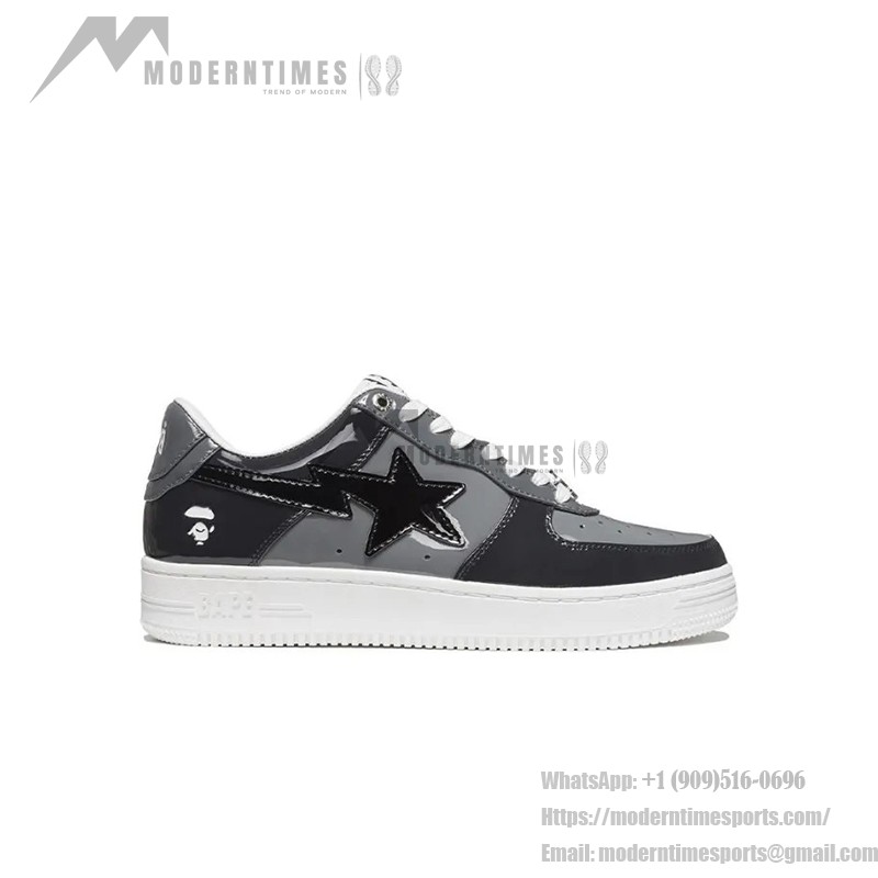 BAPE STA Low Black & Grey Patent Leather Sneakers with White Sole