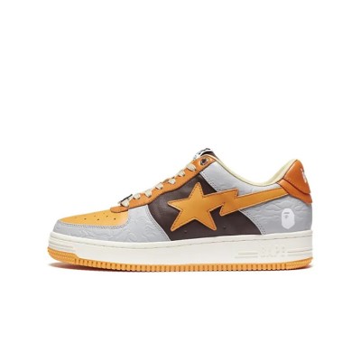 BAPE STA Low Grey & Orange Sneakers 1H70191002-ORG | Bold Streetwear Fusion