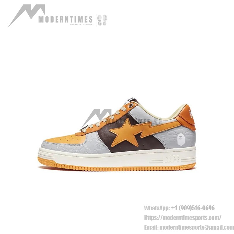 BAPE STA Low Grey & Orange Sneakers with vibrant orange star logo