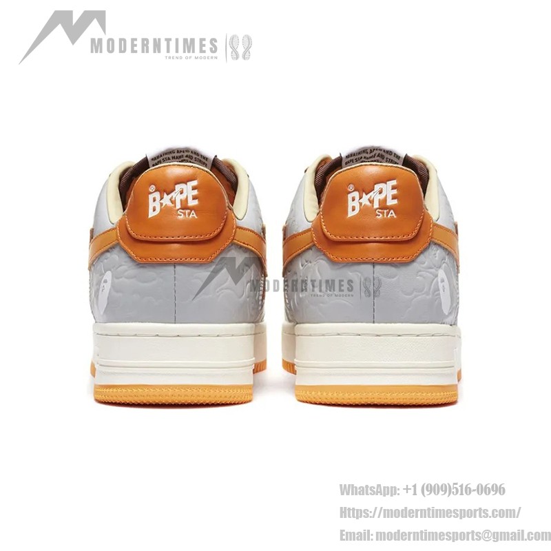 BAPE STA Low Grey & Orange Sneakers with vibrant orange star logo