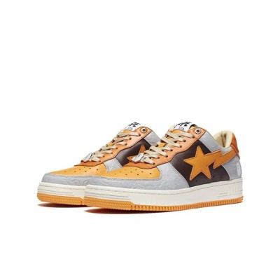 BAPE STA Low Grey & Orange Sneakers 1H70191002-ORG | Bold Streetwear Fusion