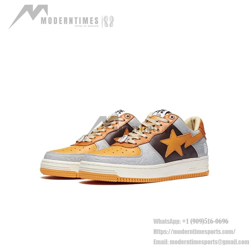 BAPE STA Low Grey & Orange Sneakers with vibrant orange star logo