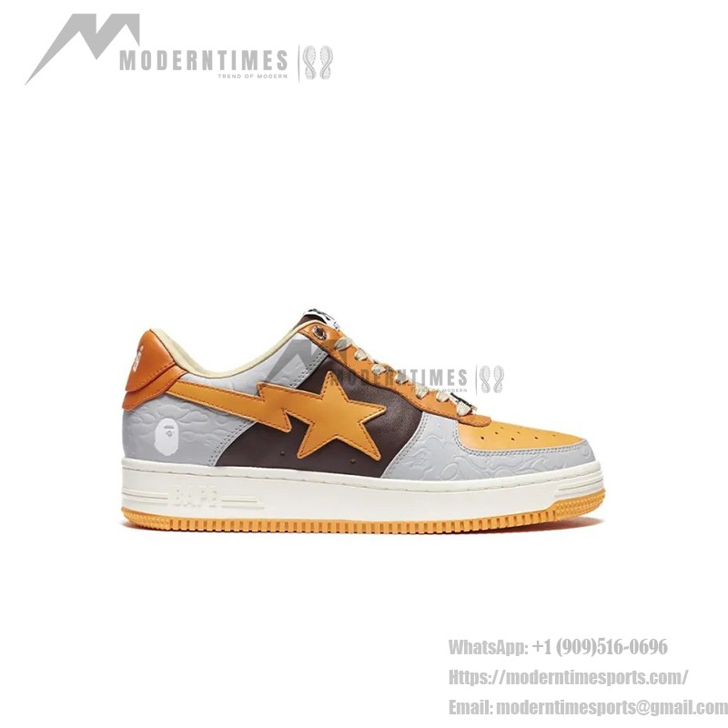 BAPE STA Low Grey & Orange Sneakers with vibrant orange star logo