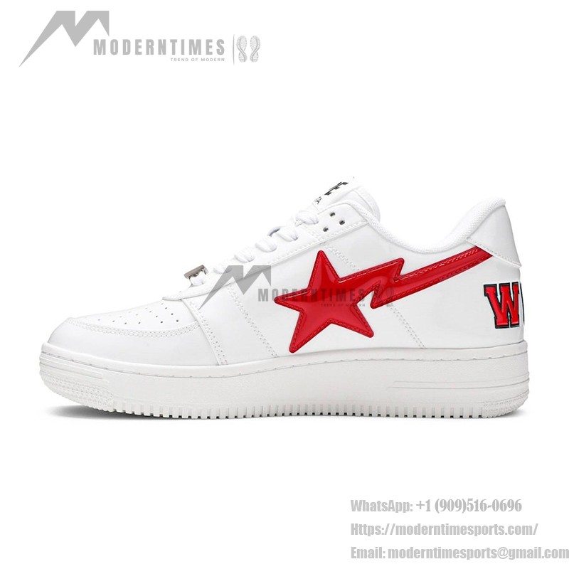 BAPE STA Low Shark White & Red Sneakers featuring red star logo