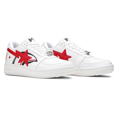 BAPE STA Low Shark White & Red Sneakers 1F30291002 | Iconic Streetwear Style