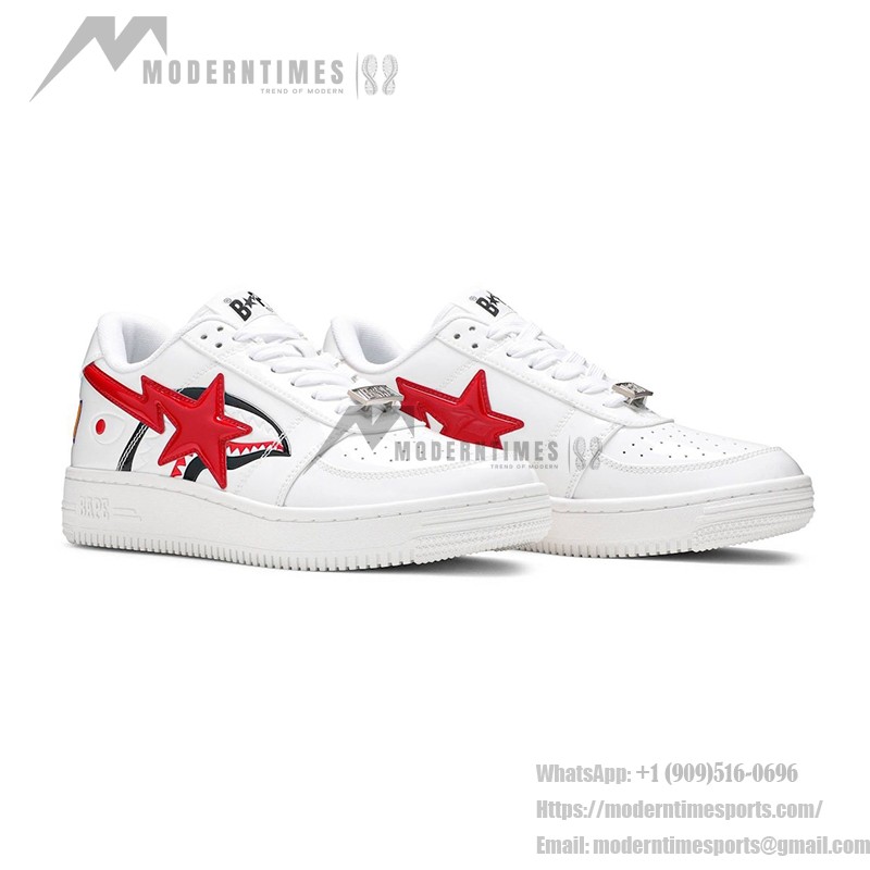 BAPE STA Low Shark White & Red Sneakers featuring red star logo