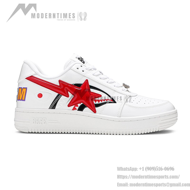 BAPE STA Low Shark White & Red Sneakers featuring red star logo