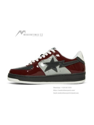 BAPE Bapesta 2 Brick Red & Grey Patent Leather Sneakers 1I80191006-GYXRD | Iconic Streetwear Design