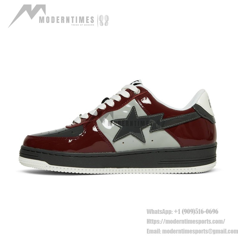 BAPE Bapesta 2 Ziegelrot & Grau Lackleder Sneakers 1I80191006-GYXRD - Ikonisches Streetwear-Design