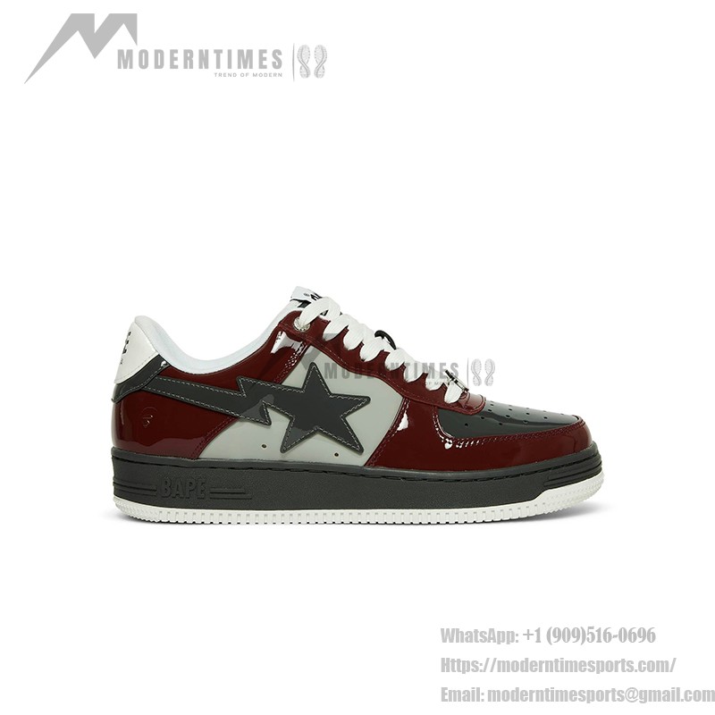 BAPE Bapesta 2 Ziegelrot & Grau Lackleder Sneakers 1I80191006-GYXRD - Ikonisches Streetwear-Design