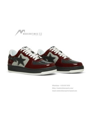 BAPE Bapesta 2 Brick Red & Grey Patent Leather Sneakers 1I80191006-GYXRD | Iconic Streetwear Design