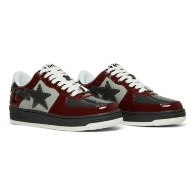 BAPE Bapesta 2 Brick Red & Grey Patent Leather Sneakers 1I80191006-GYXRD | Iconic Streetwear Design