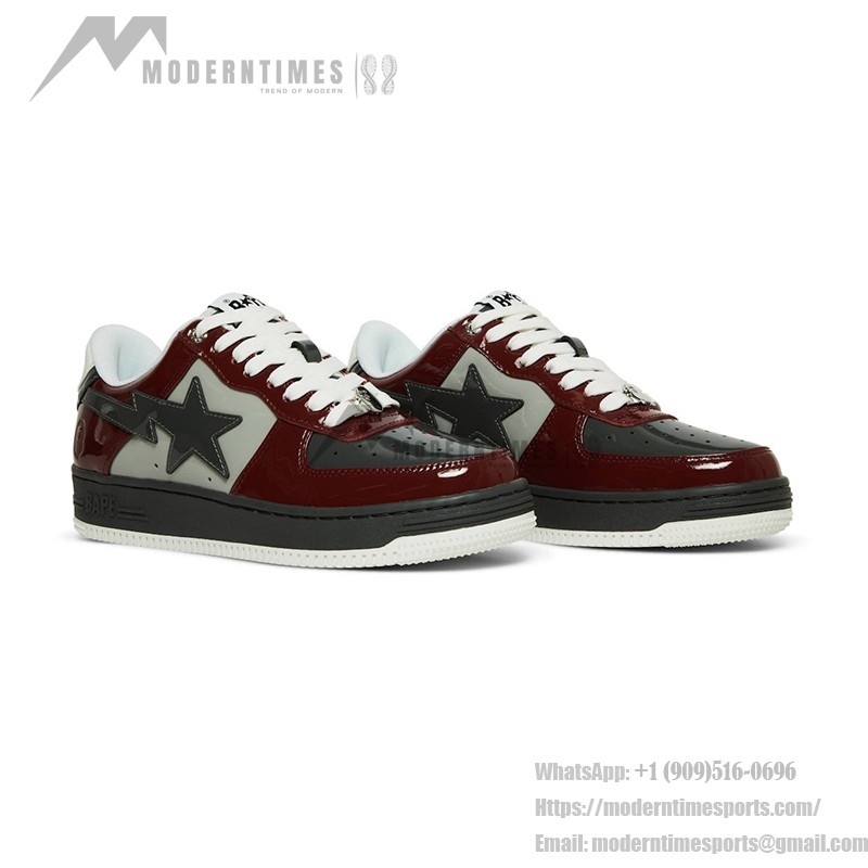 BAPE Bapesta 2 Ziegelrot & Grau Lackleder Sneakers 1I80191006-GYXRD - Ikonisches Streetwear-Design