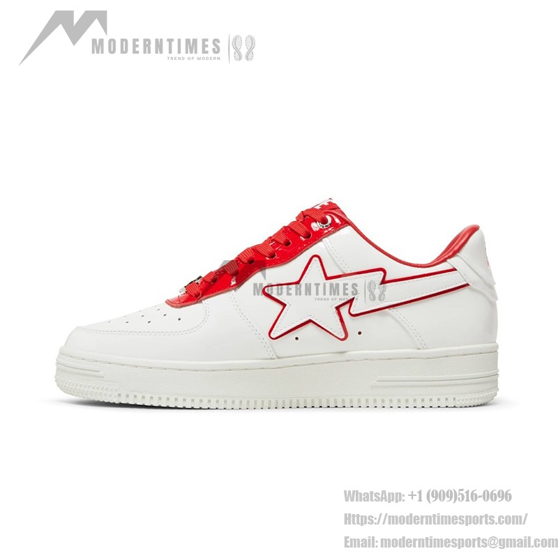 BAPE Bapesta 8 M1 White and Red Leather Sneakers