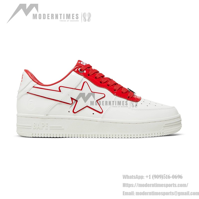 BAPE Bapesta 8 M1 White and Red Leather Sneakers