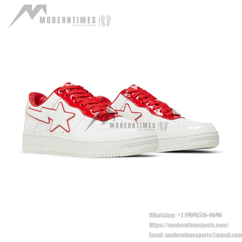 BAPE Bapesta 8 M1 White and Red Leather Sneakers