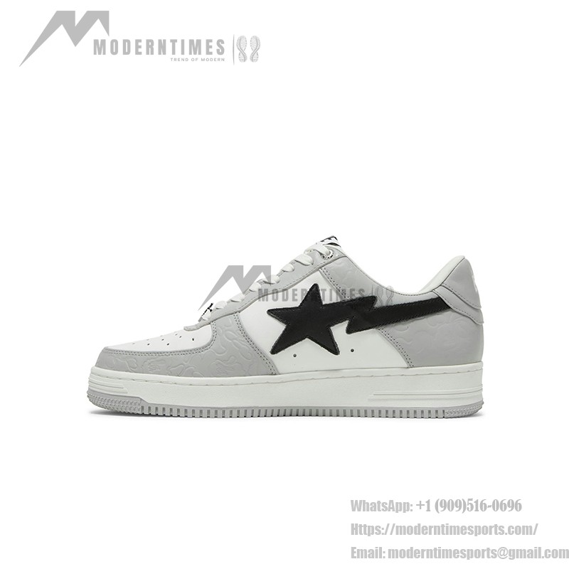 BAPE Bapesta Low M2 White Grey and Black Leather Sneakers