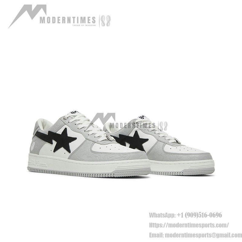 BAPE Bapesta Low M2 White Grey and Black Leather Sneakers