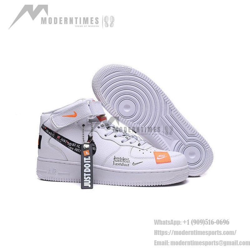 Nike Air Force 1 Mid BQ6474-100 - White Sneakers with Bold Just Do It Graphics