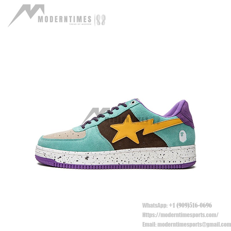 BAPE Bapesta 2 Brown and Yellow Sneakers with Retro Speckled Design