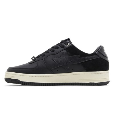 BAPE Bapesta Low Suede Heel Black 001FWG701042X-BLK | Minimalist All-Black Leather and Suede Low-Top Sneakers