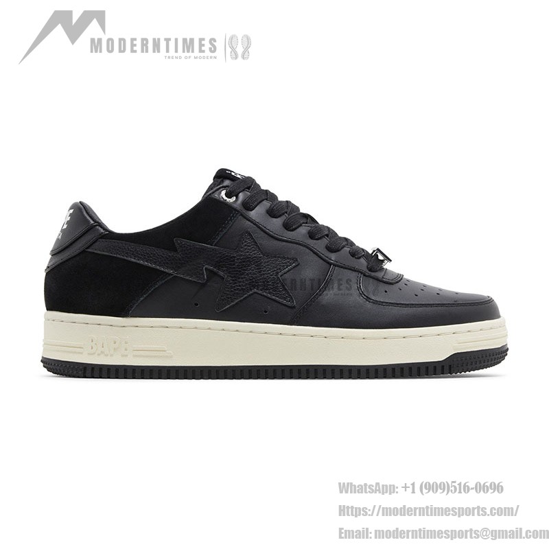 BAPE Bapesta Low Suede Heel Schwarze Leder- und Wildleder-Sneaker