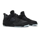 Side view of the KAWS x Air Jordan 4 Retro "Black" 930155-001 sneaker in all-black with premium materials