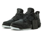 Side view of the KAWS x Air Jordan 4 Retro "Black" 930155-001 sneaker in all-black with premium materials