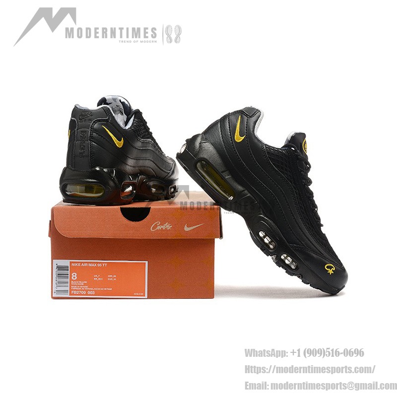 블랙과 옐로우의 Corteiz x Nike Air Max 95 'Tour Yellow' 협업 스니커즈