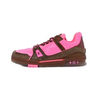 Louis Vuitton 1A8Z5G Crystal-Embellished LV Trainer Sneakers - Pink Brown