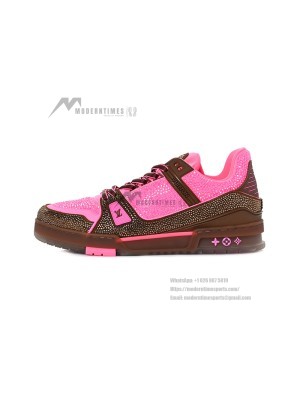 Louis Vuitton 1A8Z5G Crystal-Embellished LV Trainer Sneakers - Pink Brown