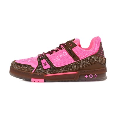 Louis Vuitton 1A8Z5G Crystal-Embellished LV Trainer Sneakers - Pink Brown