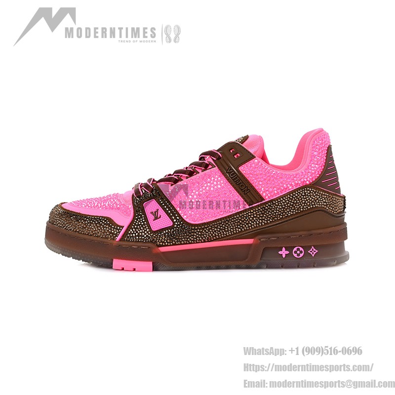 Louis Vuitton 1A8Z5G Herren LV Trainer Sneaker mit Kristallverzierungen in Pink und Braun