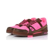 Louis Vuitton 1A8Z5G Crystal-Embellished LV Trainer Sneakers - Pink Brown